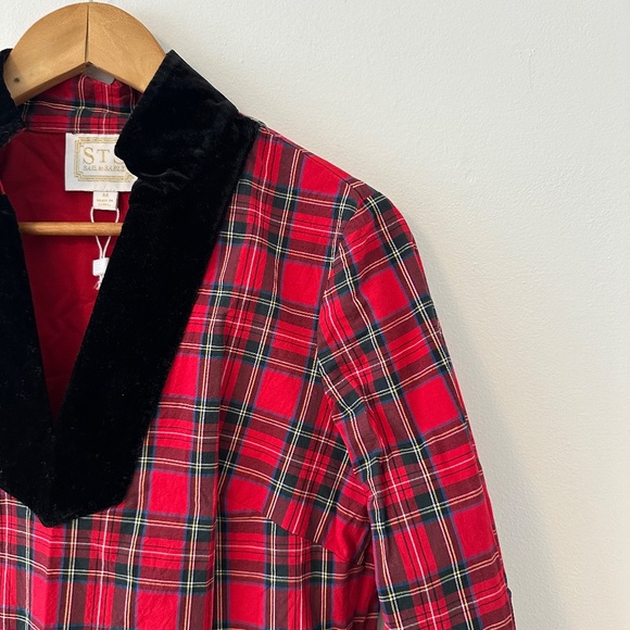Sail to Sable Red Tartan Plaid & Velvet Collar Tunic Blouse | Size Medium - Picture 4 of 10